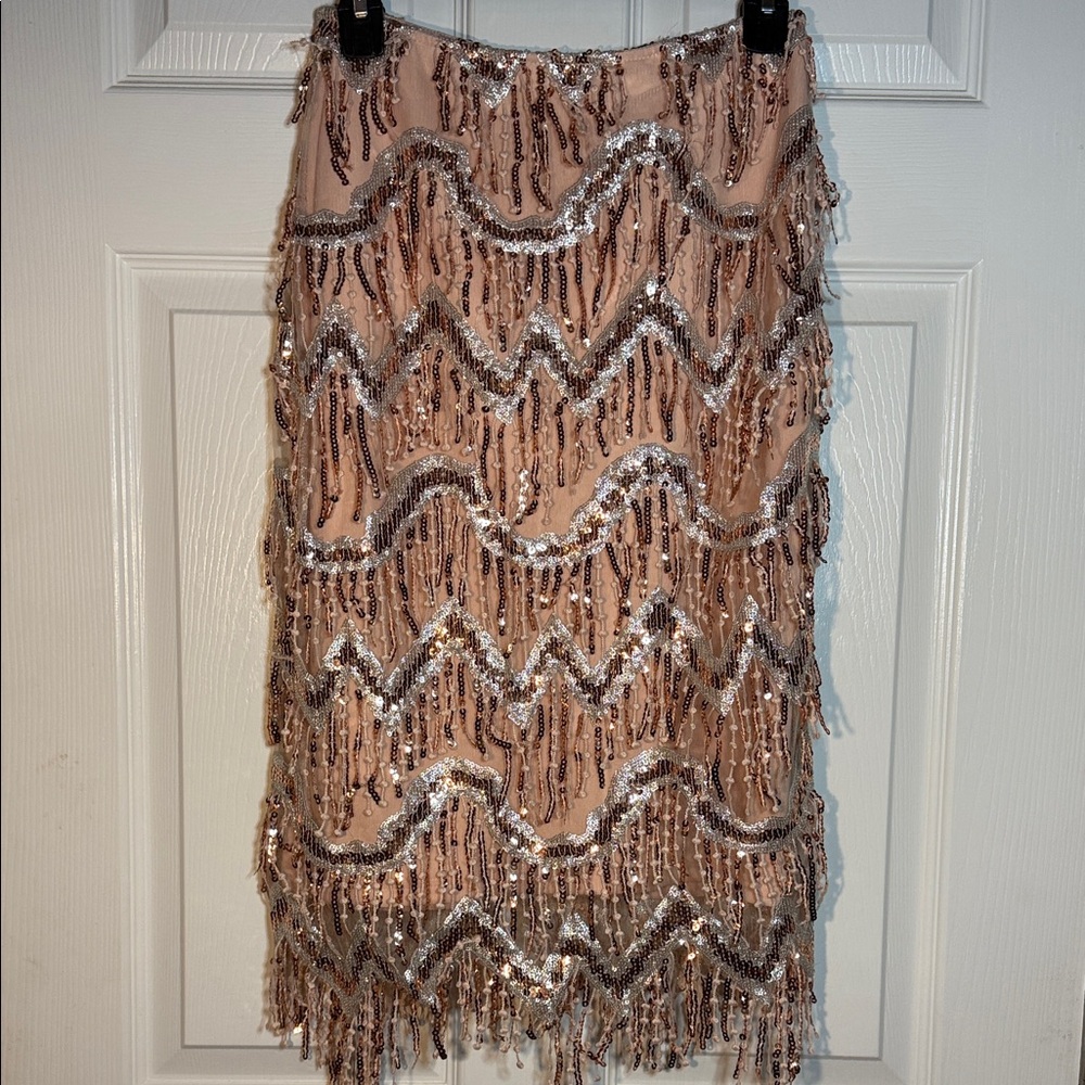 Mad For Love Sequin Pencil Skirt - Rose Gold and Silver
